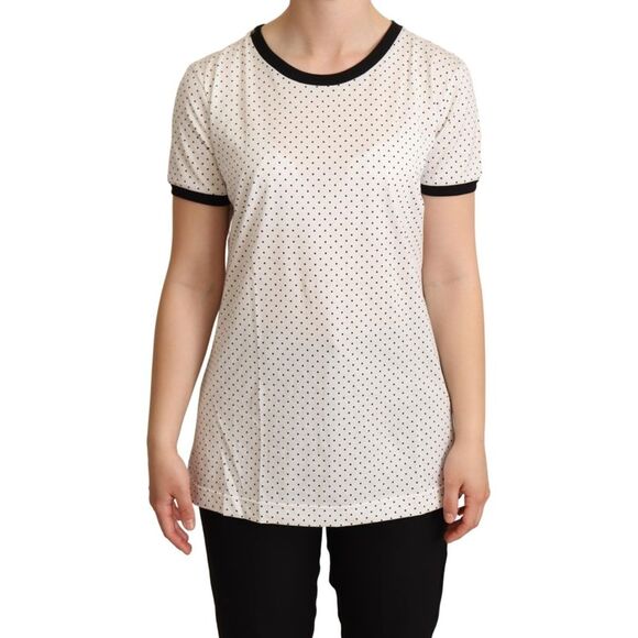 Dolce & Gabbana White Dotted Crewneck Cotton Women's T-shirt